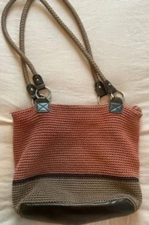 Croft & Barrow Crochet Knit Shoulder Bag Coral Taupe Colorblock Faux Leather thumbnail 1