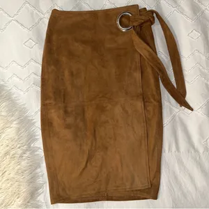 EXPRESS | Camel Faux Suede High Waisted Pencil Wrap Tie Side Grommet Ring Skirt thumbnail 6