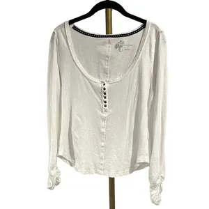 Anthropologie Pilcro White Long Sleeve Henley top thumbnail 2