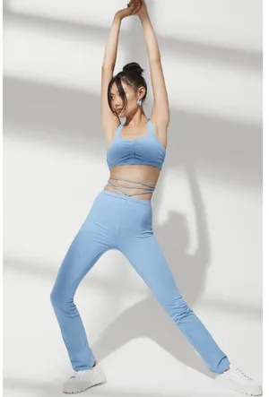 Alo Airbrush High-Waist Cinch Flare Legging Tile Blue Tie-Up Corset Lace Hi-Rise thumbnail 6