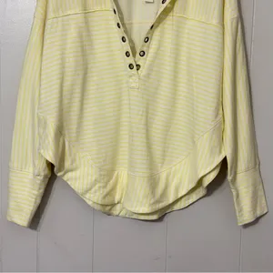 Pilcro Anthropologie Oversized Striped Henley Top Yellow White NWT Size L thumbnail 7