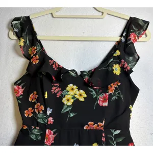 Forever 21 Contemporary Black Floral Maxi Dress Ruffle Tie Back Slit Small thumbnail 6
