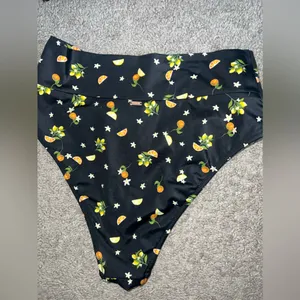 PINK bikini swimsuit size small orange lemon print high waist string top thumbnail 10