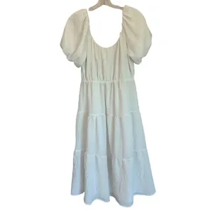 ASTR The‎ Label White Textured Puff Sleeve Tiered Midi Dress ADR100877 Womens XS thumbnail 10