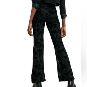 Source Unknown Black Mesh Floral Velvet Fully Lined High Waist Flare Stretch Pants Womens Small thumbnail 10