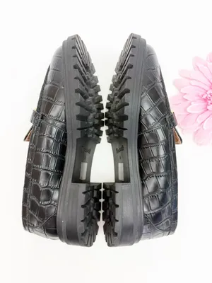 Madewell The Bradley Hardware Lugsole Loafer in Croc Embossed Leather True Black thumbnail 4