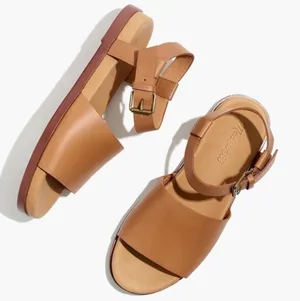 Madewell Noelle Leather Tan Platform Ankle Strap Flat Sandal thumbnail 1