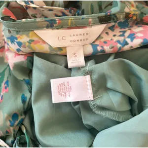 Lauren Conrad Dress Boho Fairy Green Floral Ruffle Layered Cinched Waist SZ SM thumbnail 10
