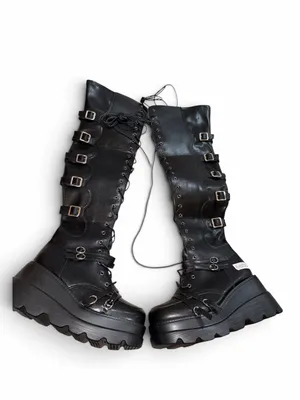 New no box no tags Women's Black Lace-Up Platform Knee Boots thumbnail 2
