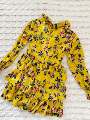 Avec Les Filles Yellow Floral Tiered Mini Dress thumbnail 3