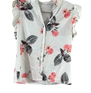 Pink Cap Sleeve Blouse with Ruffled Notched Collar Size L thumbnail 8