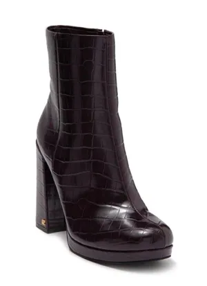 NEW RACHEL ZOE Maya Platform Bootie Crocodile Embossed In Deep Mahagony thumbnail 2