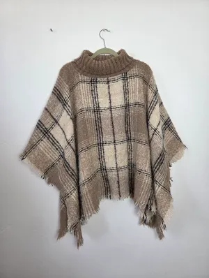 World Market Soft Furry Poncho Shawl Plaid Autumn Academia Fringe Warm Layering thumbnail 2