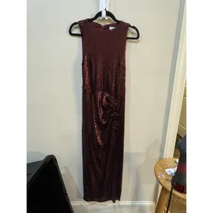 Avec Les Filles Burgundy Sequin-Embellished Crewneck Sleeveless Dress Size 6 thumbnail 4