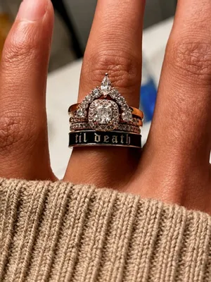 TIL DEATH Gold & Black Band Ring Size 8 Stackable Wedding Promise Ring NWT thumbnail 2