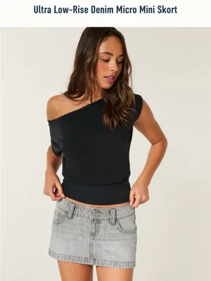 Hollister Ultra Low-Rise Denim Micro Mini Skort - Light Gray thumbnail 2