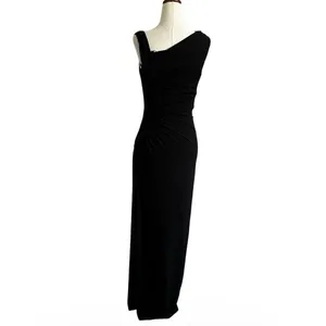 Calvin Klein Womens Size 4 Black Ruched Dress Maxi Evening Long Side Slit | 30-9 thumbnail 3