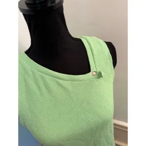 Vintage 90s Jeanne Pierre Asymmetrical Button Cotton Knit Tank Top Apple Green thumbnail 2