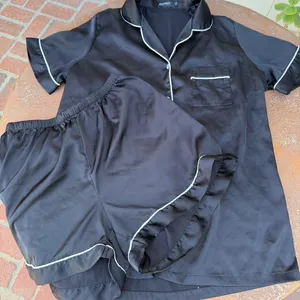 NWOT Matching Black silk ruffle pajama set sz s #loungewear #sleepwear thumbnail 3