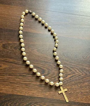 Vintage Pearl Cross Necklace Ivory Gold thumbnail 1