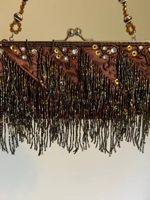 Apt. 9 | Vintage 90s-Y2K Beaded Fringe Evening Clutch Handbag - Brown thumbnail 4