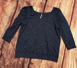 Women’s Free People Juliette Blue Marbled Puff Sleeve 3/4 Sleeves Size L thumbnail 1