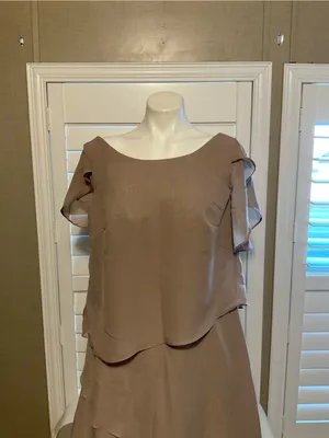 Layered Taupe Maxi Dress with Flutter Sleeves Brown Size 16 thumbnail 2