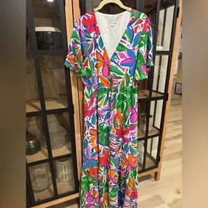 Sugarlips colorful maxi dress Paradise Falls Button Down Flutter sleeve tropical thumbnail 2