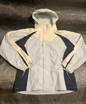 Womens Lg The North Face Colorblock Hooded Ski Jacket-Light Blue/White/Navy thumbnail 1