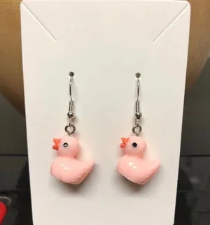 Handmade Pink Duck Earrings thumbnail 1