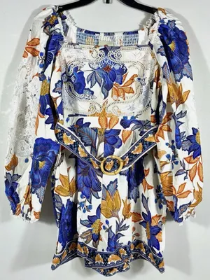 Farm Rio Romper M NWT Summer Flowers Off-White Floral Resort Trendy thumbnail 6