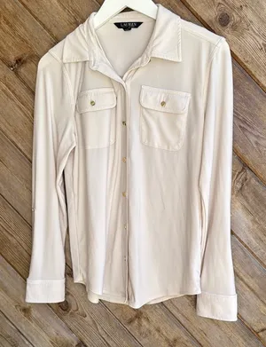 Lauren Ralph Lauren LRL black label white button down long sleeve blouse medium thumbnail 1