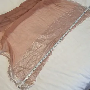 Elegant Sheer Pink Shawl with silver metallic trim 41”x76” EUC thumbnail 6