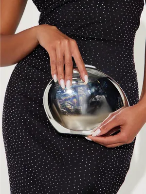 Polished Silver Dome Clutch with Chain Strap thumbnail 2