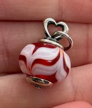James Avery Retired Red White Art Glass Finial Heart Charm Sterling Silver Rare thumbnail 1
