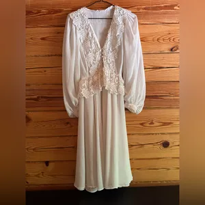 Vintage Felix Arbeo White Chiffon Lace Dress Romantic Long Sleeve 70s Small thumbnail 2