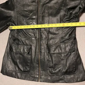 Vintage Mens Black Leather Biker Jacket XL Zip Front‎ Pockets Lined thumbnail 3