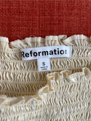 Reformation Chamomile top Smocked Square-Neck Satin puffed Sleeve romantic S thumbnail 6