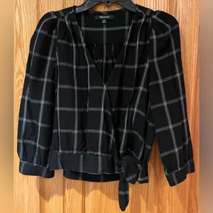 Madewell Viscose Wrap Side Tie Cropped Top in Black & White Windowpane Size XXS‎ thumbnail 6