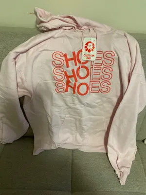 Pink Hoodie with 'SHOES' Graphic thumbnail 1