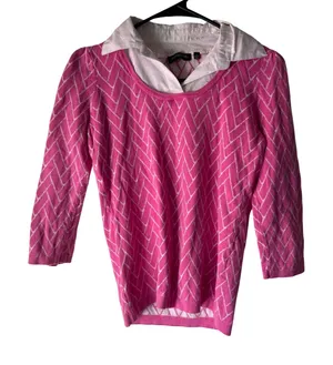 Notations Pink Wh Argyle Knit Collared Sweater‎ Top Small Preppy Coquette Career thumbnail 1