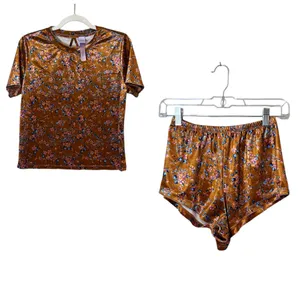 Savage X Fenty Psychedelic Velvet Floral Top & Shorts Sleep Pajama Set Orange thumbnail 2