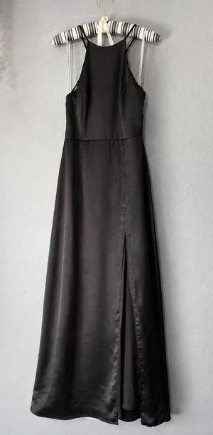 Lulu’s Black Satin Halter Maxi Dress • Size Medium thumbnail 1
