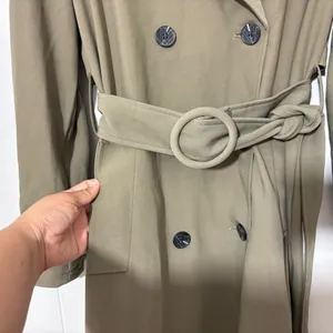 Avec Les Filles Stretch Crepe Double Breasted Trench Coat Olive XS thumbnail 3