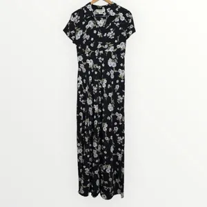 Vintage 90s B Moss Dark Floral Maxi Dress Women’s 13/14 Short Sleeve Collar thumbnail 13