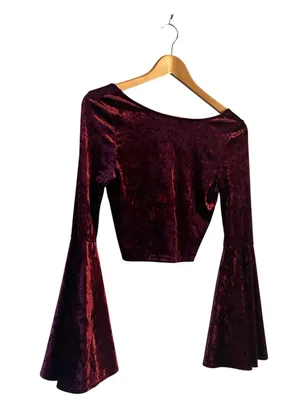 K Too Boutique Velour Cropped Burgundy Bell Sleeve Goth Blouse Small NWT thumbnail 3