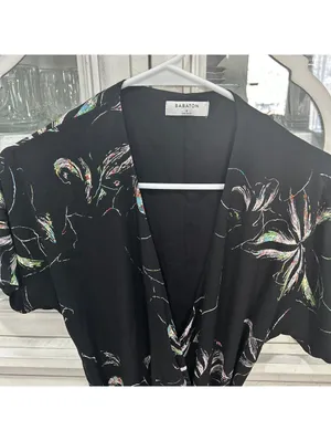 Babaton Aritzia Y2K Wrap Midi Kimono Dress Women's S Black Floral Tie Waist thumbnail 4