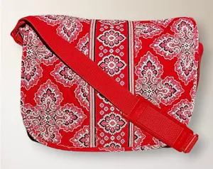 Vera Bradley Frankly Scarlet Red‎ Pink Quilted Messenger Bag Laptop Tote Boho thumbnail 1