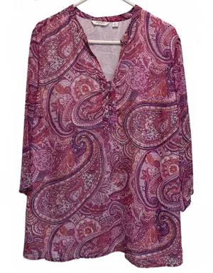 Liz Claiborne Pink and Purple Paisley Print Blouse Plus Size 2X thumbnail 1