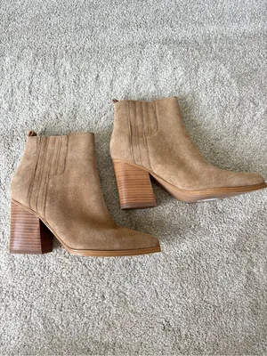 Marc Fisher LTD Oshay Brown Suede Leather Booties Pointed Toe Block Heel thumbnail 5